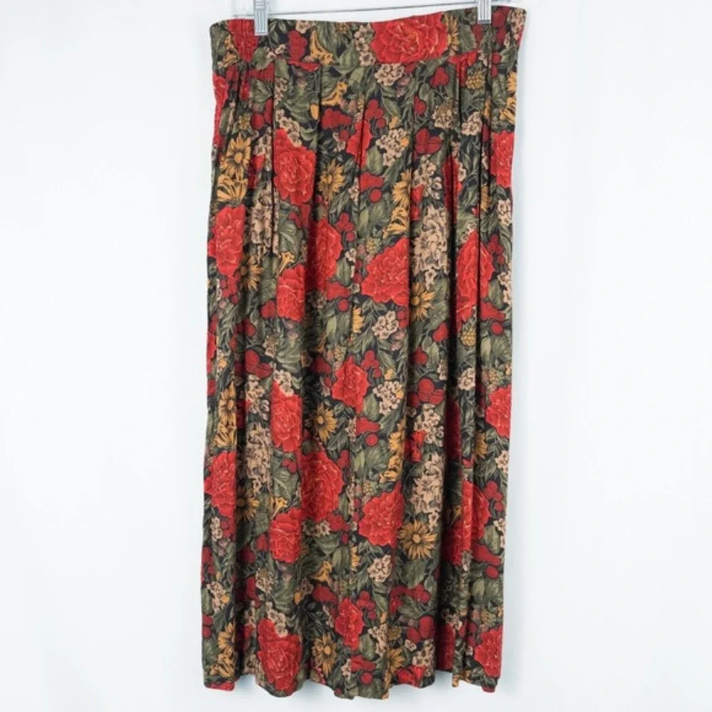 Vintage Worthington Floral Pleated Rayon Midi Skirt Size‎ 14 Garden Cottagecore